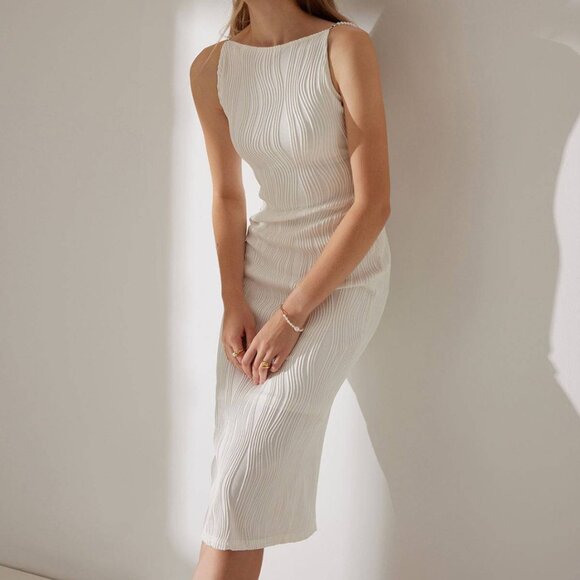J. Ing White Water Rippled Midi Dress - Picture 1 of 2
